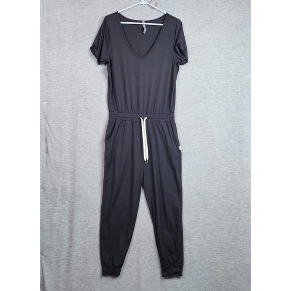 Vuori Pants - Vuori All Day Black V-Neck Jumpsuit Women's Size M Elastic Waist Short Sleeve